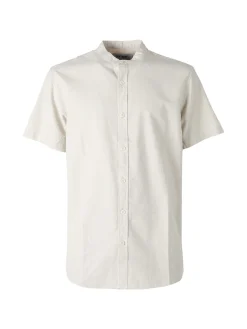Tmk Camicia uomo misto lino e cotone a maniche corte con colletto alla coreana - beige