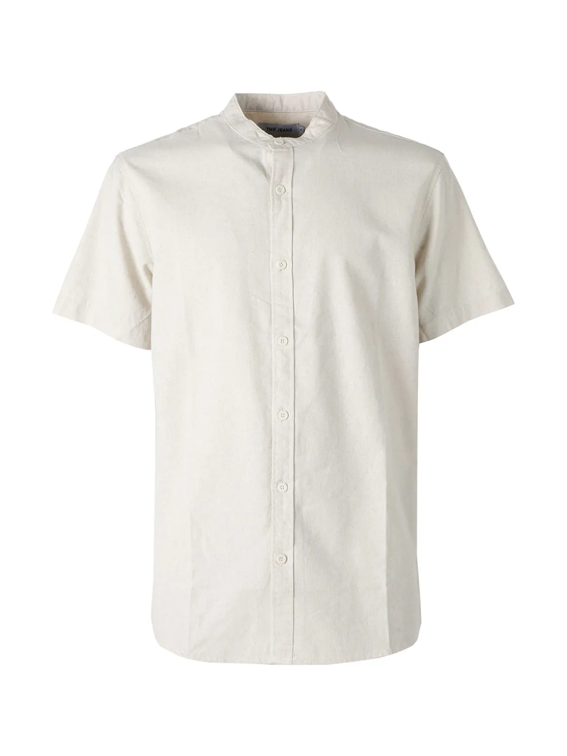 Tmk Camicia uomo misto lino e cotone a maniche corte con colletto alla coreana - blu scuro