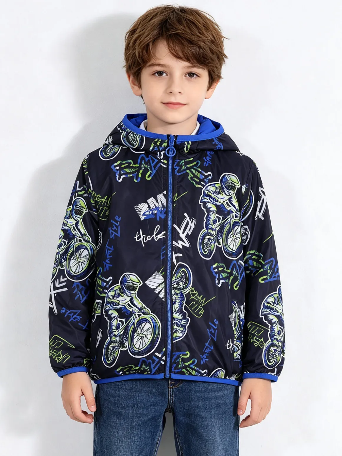Top Style Giubbino 100 grammi da bambino reversibile con cappuccio e zip - blu