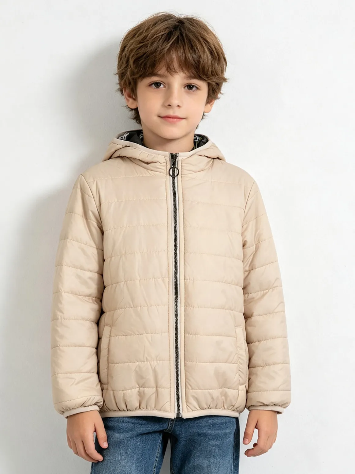 Top Style Giubbino 100 grammi da bambino reversibile con cappuccio e zip - beige