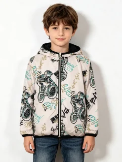 Top Style Giubbino 100 grammi da bambino reversibile con cappuccio e zip - nero