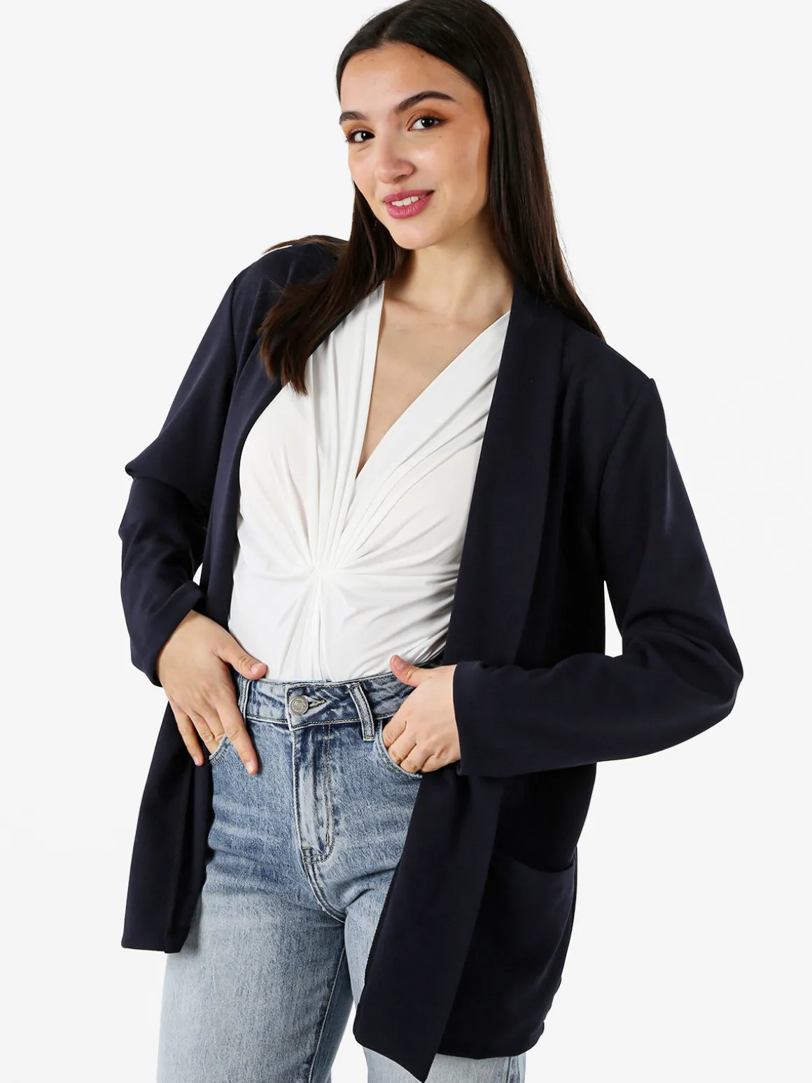 Top Trendy Blazer donna aperto - blu scuro