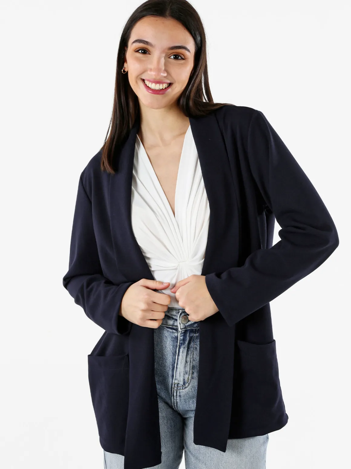 Top Trendy Blazer donna aperto - blu scuro