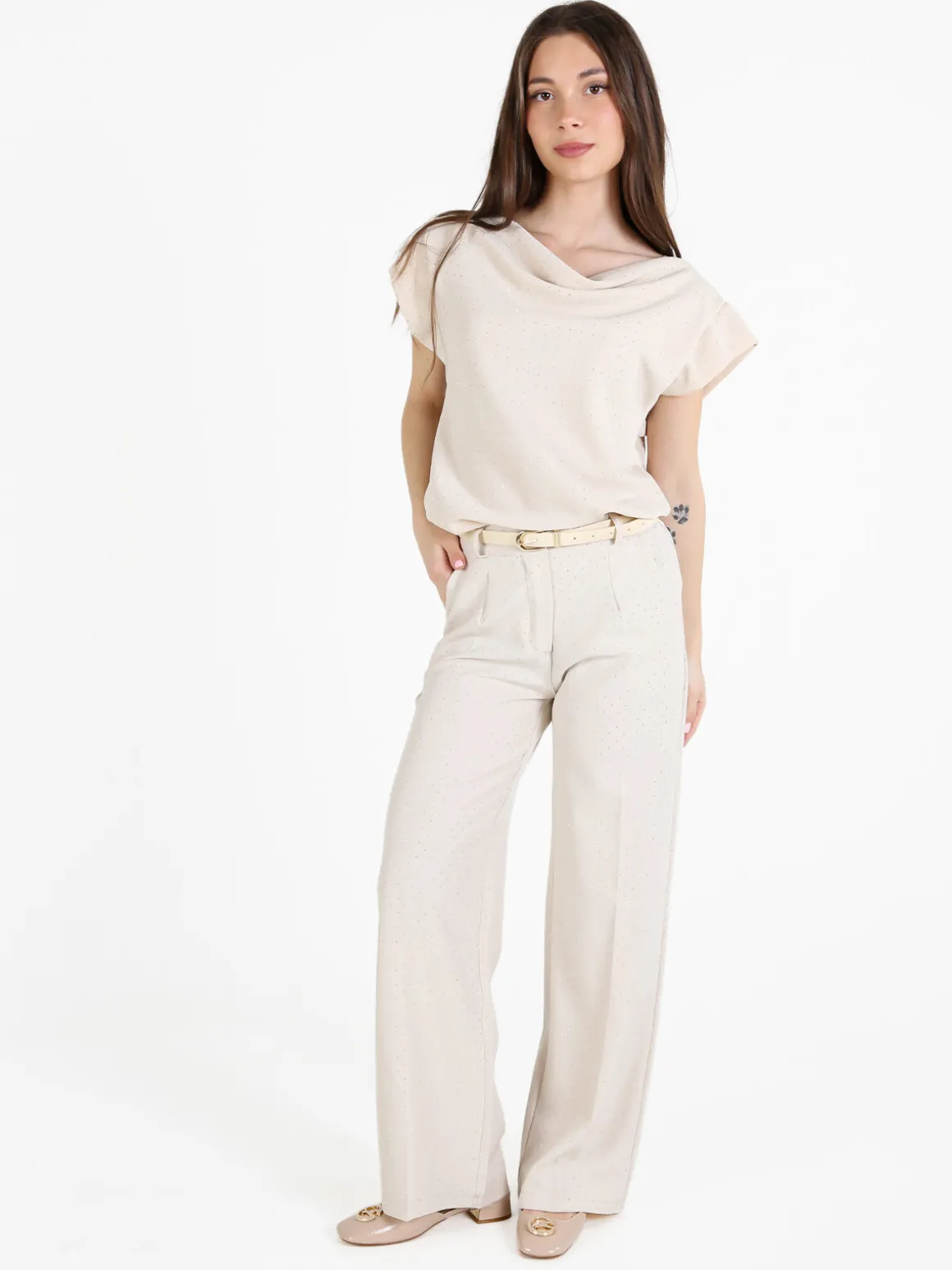 Top Trendy Pantaloni donna a gamba larga con strass