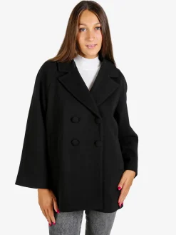 Trasparenze Cappotto corto da donna a doppiopetto con bottoni - nero