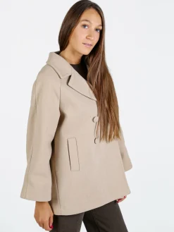 Trasparenze Cappotto corto da donna a doppiopetto con bottoni - beige
