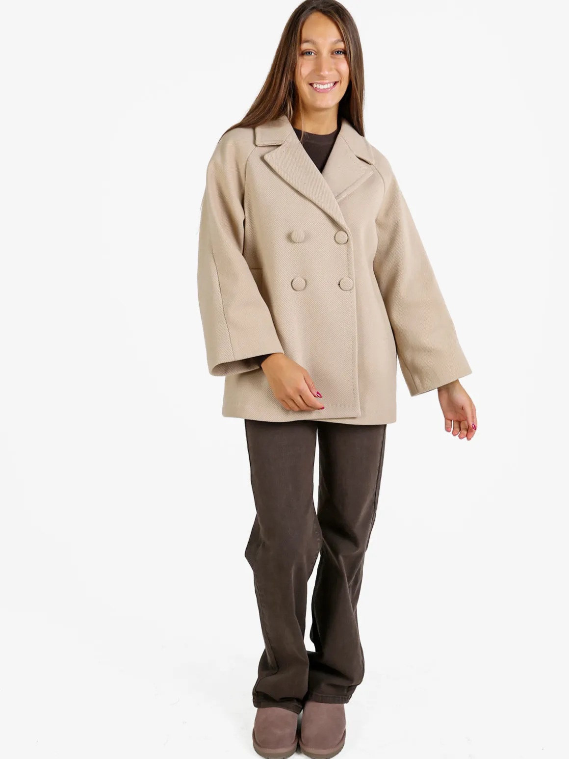 Trasparenze Cappotto corto da donna a doppiopetto con bottoni - beige