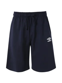 Umbro Bermuda sportivi da uomo in felpa di cotone con coulisse e logo - blu scuro