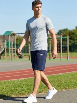 Umbro Bermuda sportivi da uomo in felpa di cotone con coulisse e logo - blu scuro