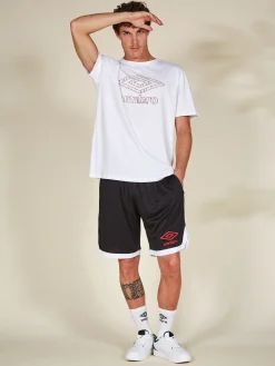Umbro Completo corto da uomo con logo t-shirt in cotone e bermuda sportivi - bianco