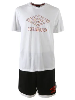 Umbro Completo corto da uomo con logo t-shirt in cotone e bermuda sportivi - bianco