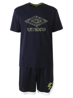 Umbro Completo corto da uomo con logo t-shirt in cotone e bermuda sportivi - blu scuro