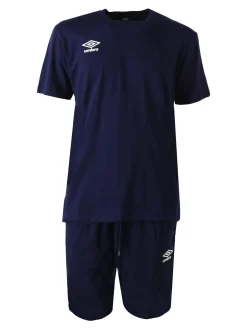 Umbro Completo corto da uomo 2 pezzi in cotone con logo - blu scuro