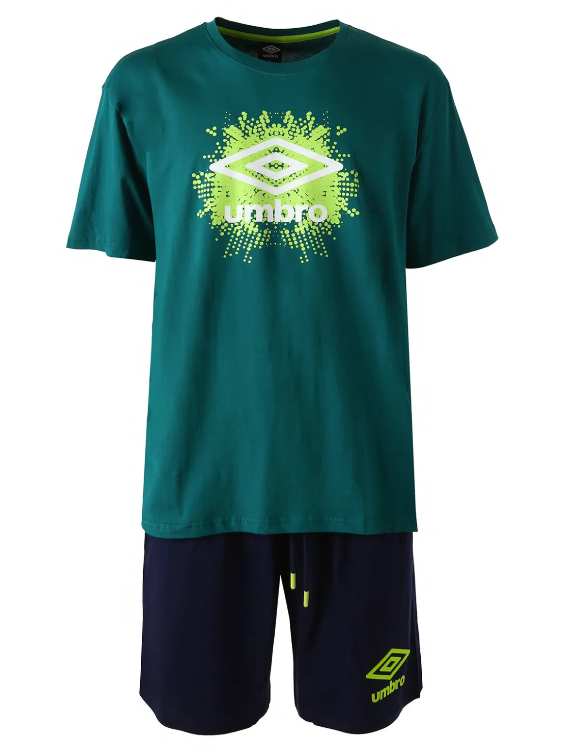 Umbro Completo corto da uomo sportivo in cotone con t-shirt e bermuda - verde