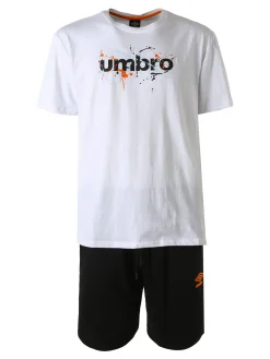 Umbro Completo corto sportivo da uomo in cotone con t-shirt e bermuda - bianco