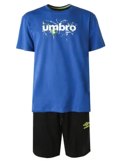 Umbro Completo corto sportivo da uomo in cotone con t-shirt e bermuda - blu