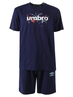 Umbro Completo corto sportivo da uomo in cotone con t-shirt e bermuda - blu scuro