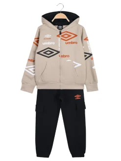 Umbro Completo tuta cargo 2 pezzi da bambino con cappuccio e zip - sabbia