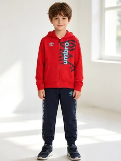 Umbro Completo tuta da bambino 2 pezzi full zip con cappuccio e logo - rosso