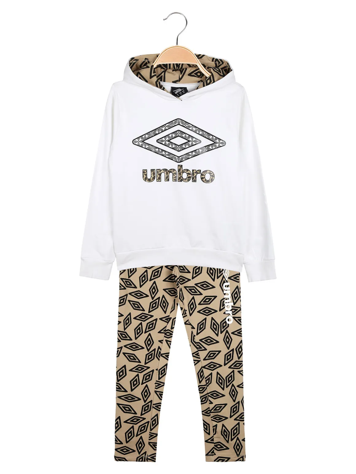 Umbro Completo tuta da ragazza con cappuccio e leggings con logo - bianco