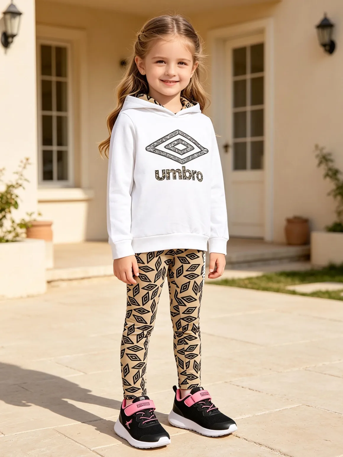 Umbro Completo tuta da ragazza con cappuccio e leggings con logo - bianco