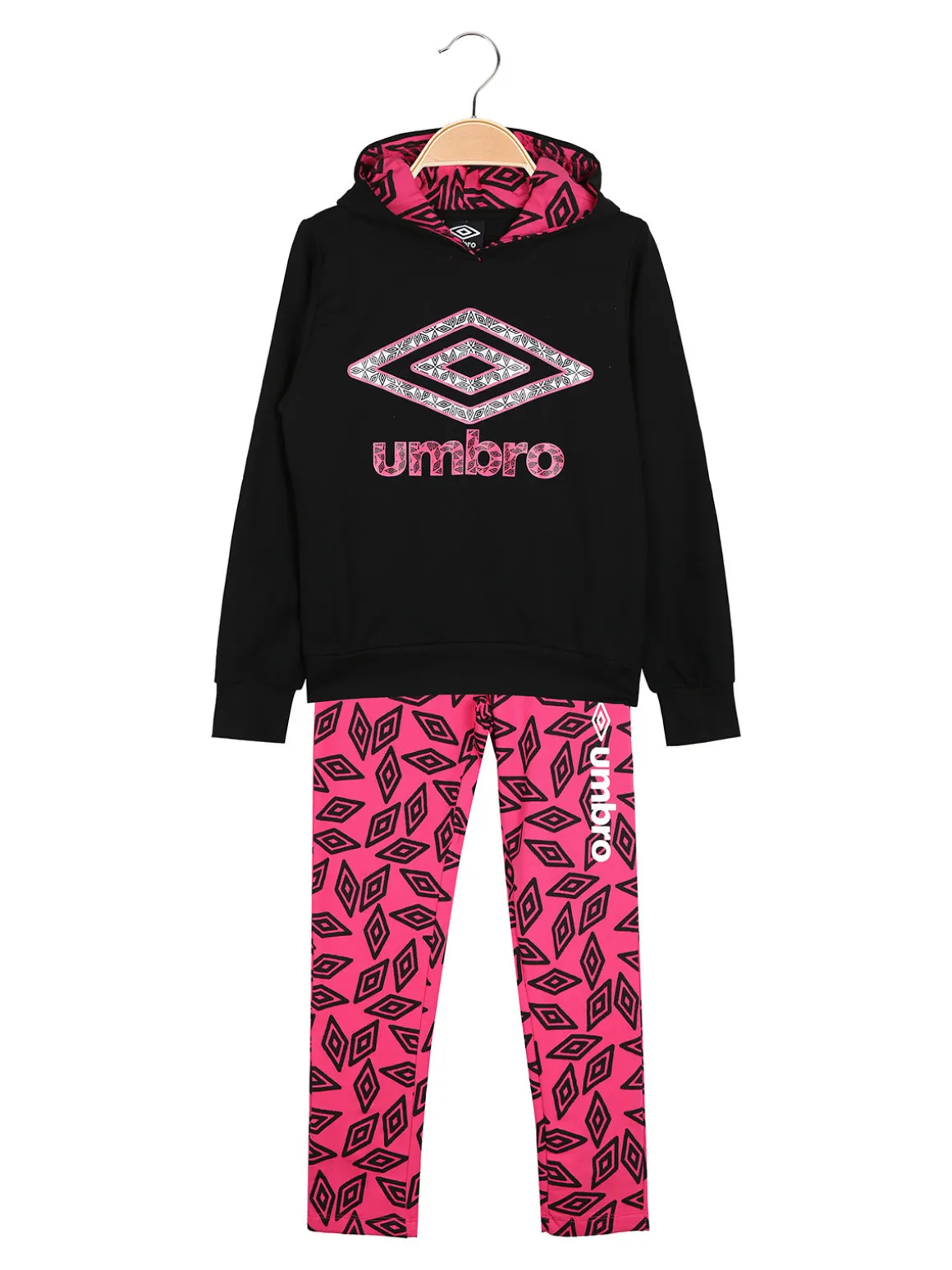 Umbro Completo tuta da ragazza con cappuccio e leggings con logo - nero