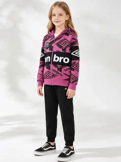 Umbro Completo tuta da ragazza 2 pezzi con cappuccio e zip - fucsia