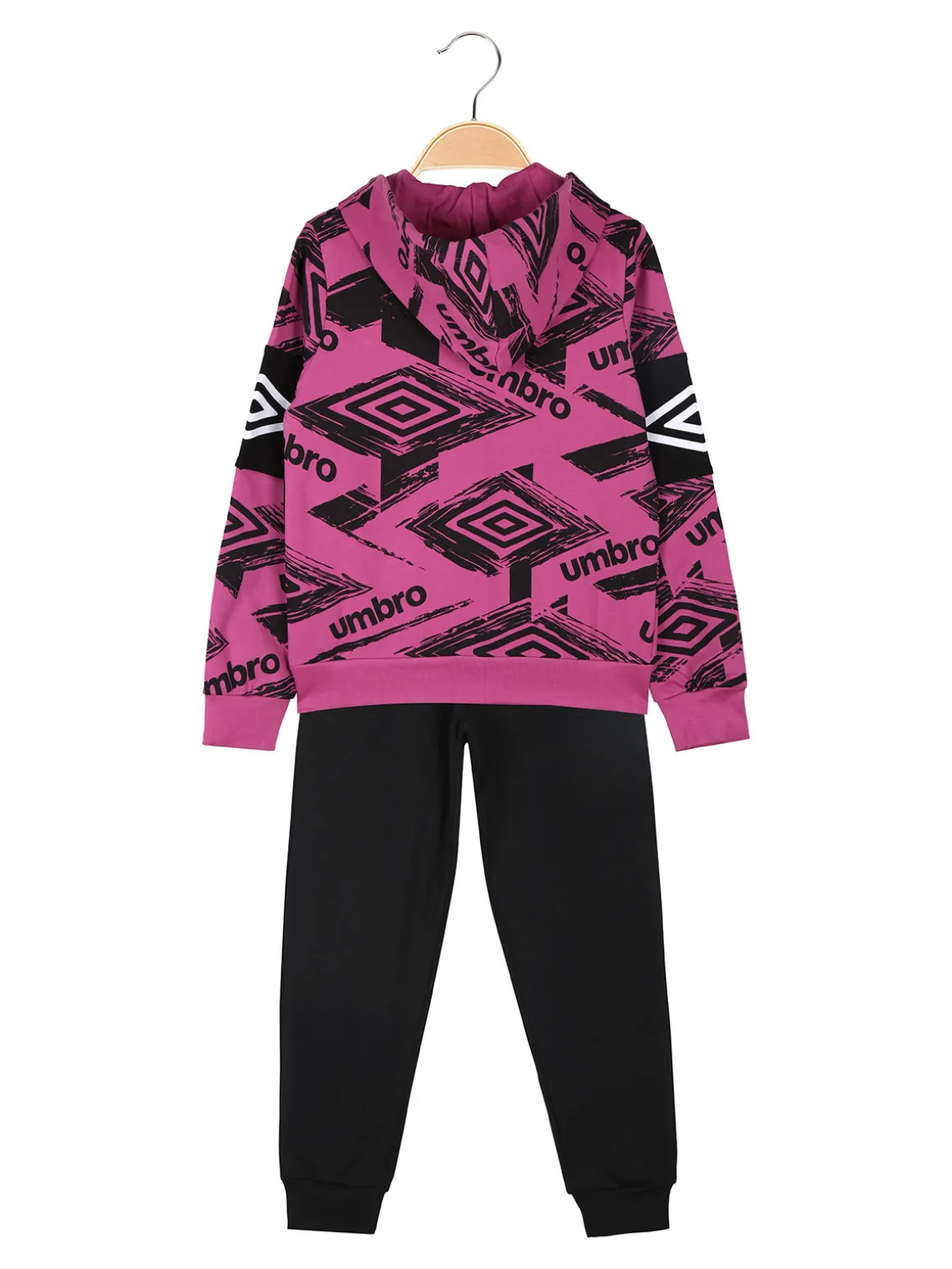 Umbro Completo tuta da ragazza 2 pezzi con cappuccio e zip - fucsia