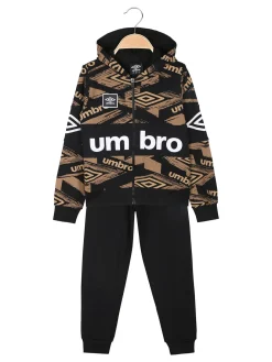 Umbro Completo tuta da ragazza 2 pezzi con cappuccio e zip - nero
