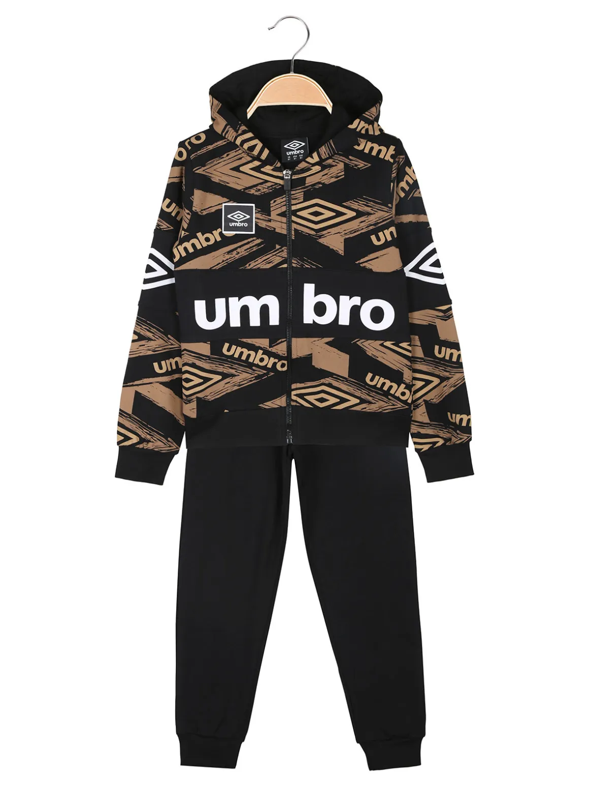 Umbro Completo tuta da ragazza 2 pezzi con cappuccio e zip - nero
