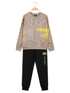 Umbro Completo tuta da ragazzo girocollo in cotone con logo - khaki