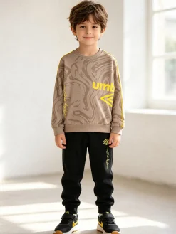 Umbro Completo tuta da ragazzo girocollo in cotone con logo - khaki
