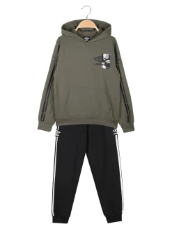 Umbro Completo tuta da ragazzo 2 pezzi con cappuccio e interno felpato - militare