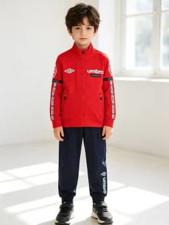 Umbro Completo tuta 2 pezzi da bambino full zip con pantaloni cargo - rosso