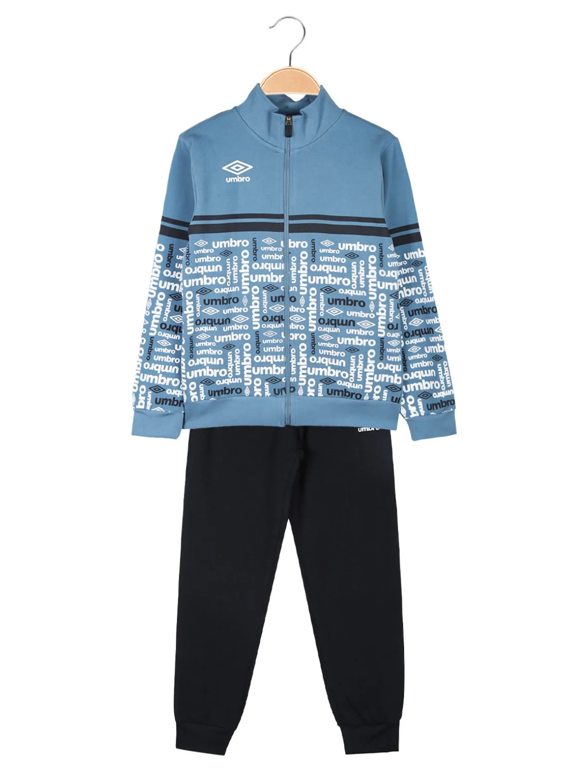 Umbro Completo tuta 2 pezzi da bambino con zip e stampa logo - azzurro