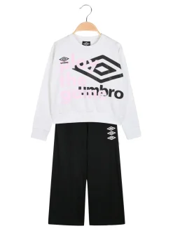 Umbro Completo tuta 2 pezzi da ragazza con felpa cropp e pantaloni a zampa - bianco