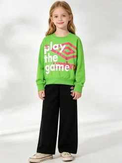 Umbro Completo tuta 2 pezzi da ragazza con felpa cropp e pantaloni a zampa - verde chiaro