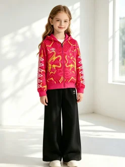 Umbro Completo tuta 2 pezzi da ragazza in cotone full zip con cappuccio - fucsia