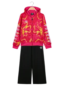 Umbro Completo tuta 2 pezzi da ragazza in cotone full zip con cappuccio - fucsia