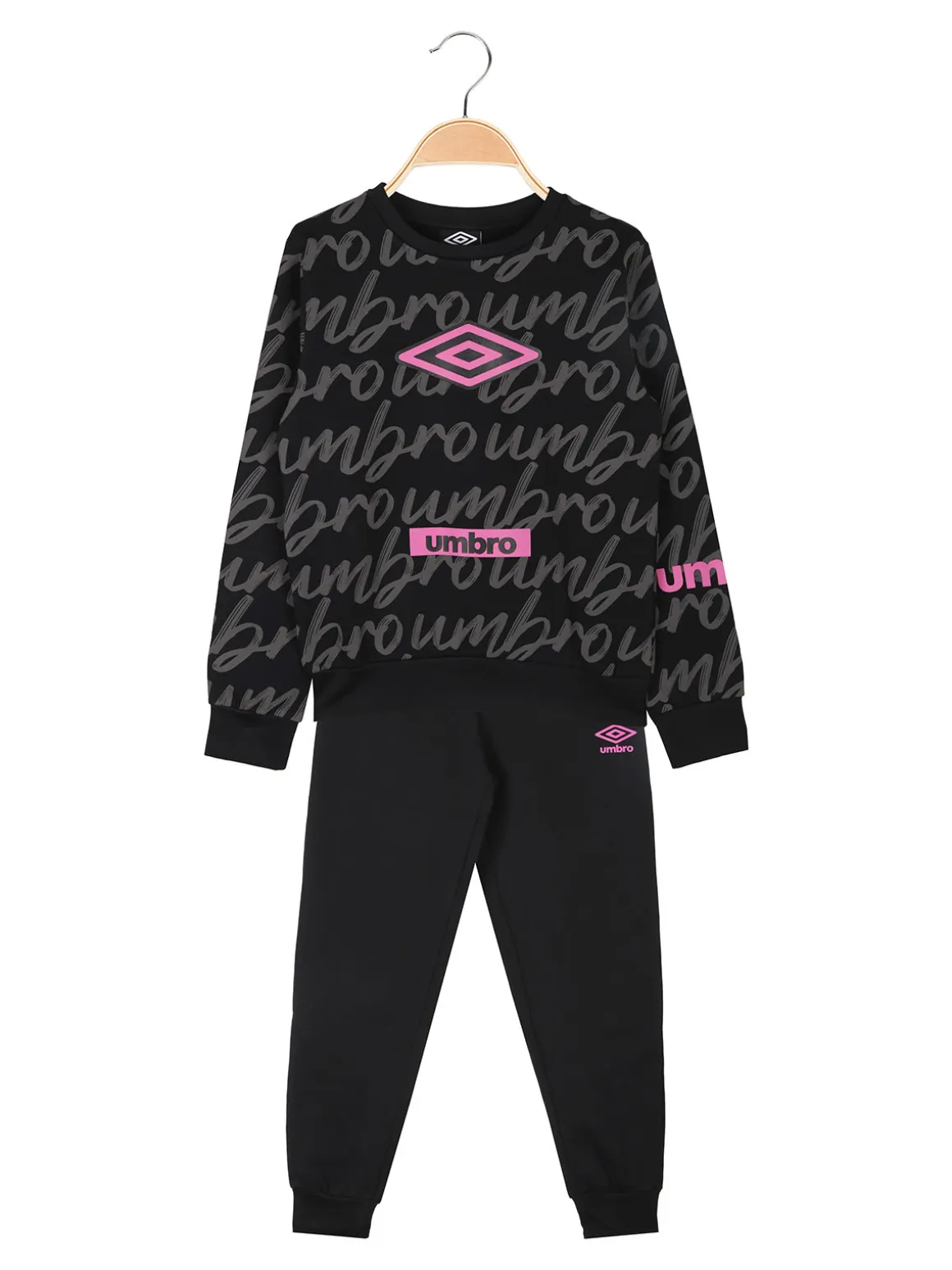 Umbro Completo tuta 2 pezzi da ragazza con interno felpato e stampa logo - nero