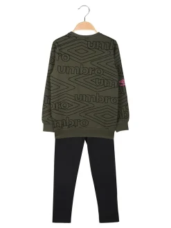 Umbro Completo tuta 2 pezzi da ragazza con interno felpato e stampa logo - militare