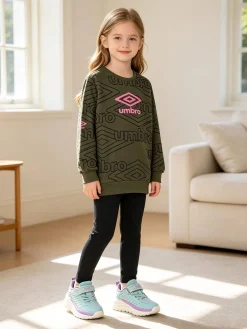 Umbro Completo tuta 2 pezzi da ragazza con interno felpato e stampa logo - militare