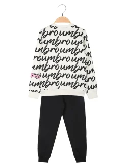 Umbro Completo tuta 2 pezzi da ragazza con interno felpato e stampa logo - panna
