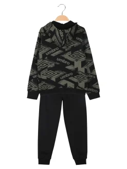 Umbro Completo tuta 2 pezzi da ragazzo con cappuccio e zip - nero