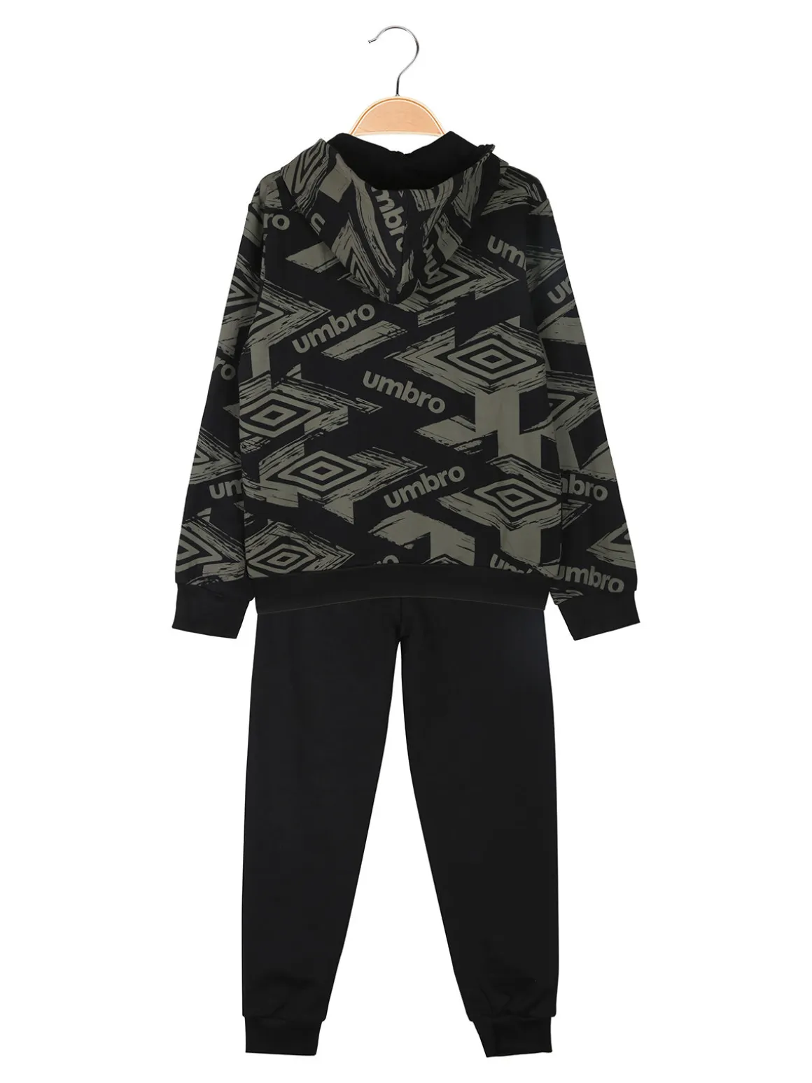 Umbro Completo tuta 2 pezzi da ragazzo con cappuccio e zip - nero