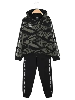 Umbro Completo tuta 2 pezzi da ragazzo con cappuccio e zip - nero