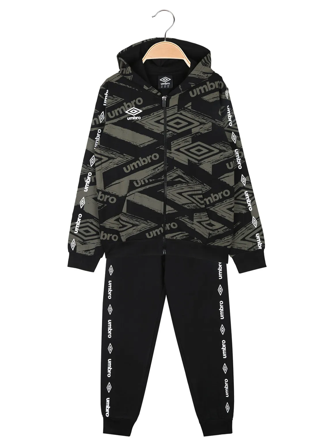 Umbro Completo tuta 2 pezzi da ragazzo con cappuccio e zip - nero