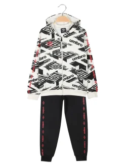 Umbro Completo tuta 2 pezzi da ragazzo con cappuccio e zip - panna