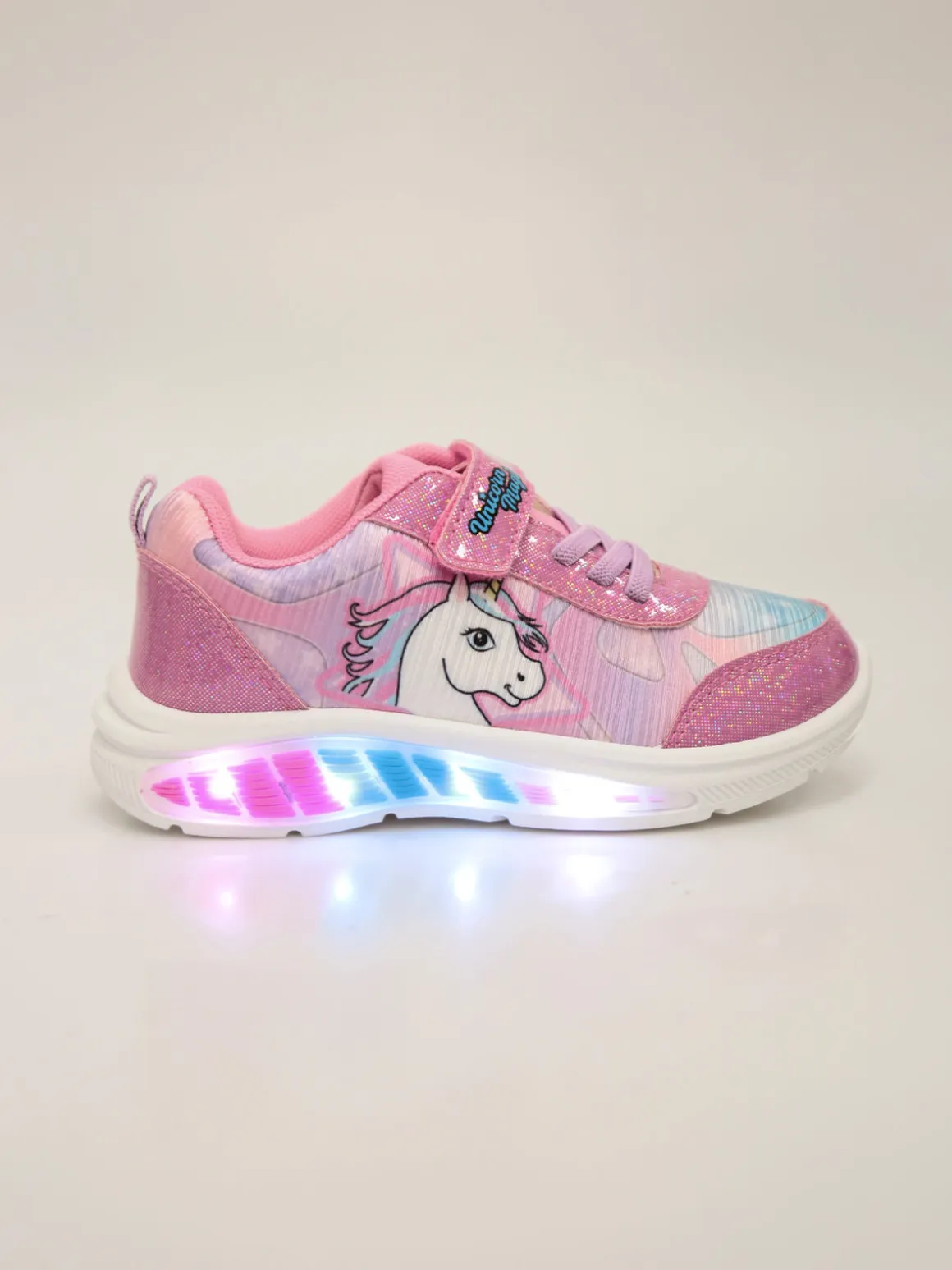 Unicorn Sneakers da bambina unicorno con strappo e luci - fuxia