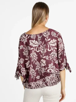 Unique Blusa donna a maniche corte a pipistrello - bordeaux
